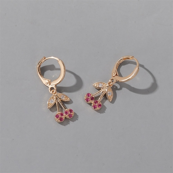 Gold Cherry Rhinestone Earrings - Picture 1 of 12